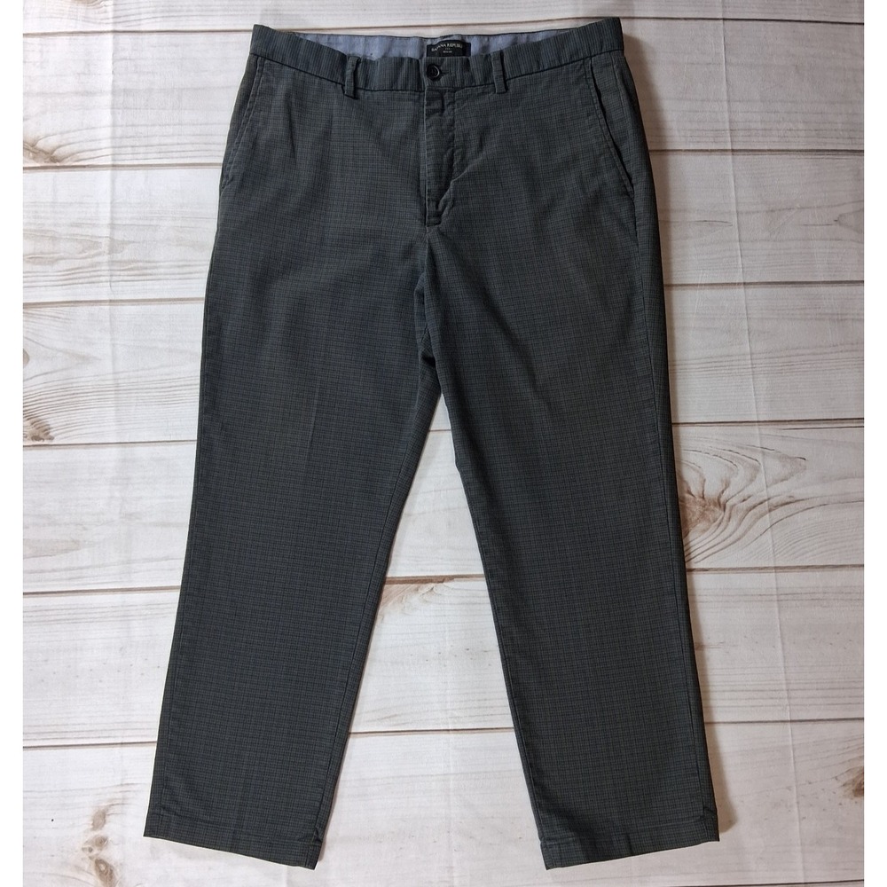 Banana Republic Mens Pants 35x30 Slim Fit Green Micro Check Stretch Chinos Dress